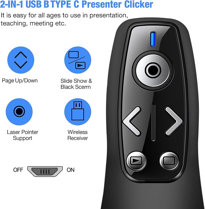 ELISWEEN Wireless Presenter with Carry Case, Presentation Clicker with Protective Storage Bag, Presentation Remote for Powerpoint, Mac, Computer, Laptop