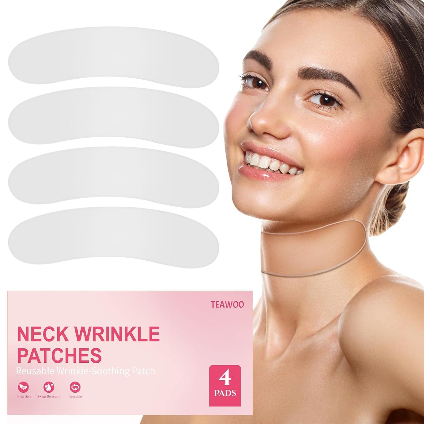 4 PCS Silicone Neck Wrinkle Patches | Reusable Silicone Neck Patches for Wrinkles | Targeted Neck Wrinkle Pads | Neck Mask for Firming and Tightening | Revitalize and Firm Neck Wrinkles