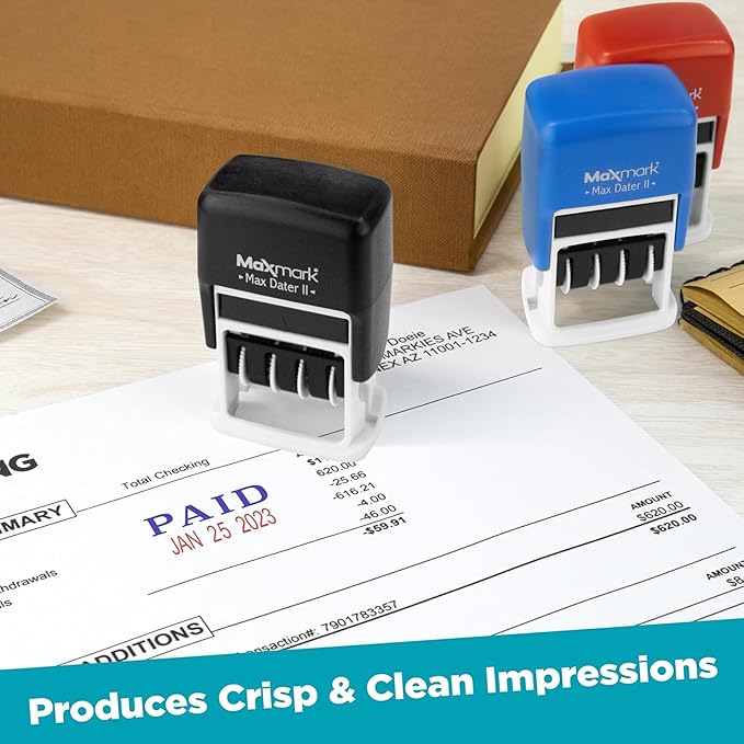 MaxMark Self-Inking Rubber Date Office Stamp with Shipped Phrase & Date - RED Ink (Max Dater II), 12-Year Band