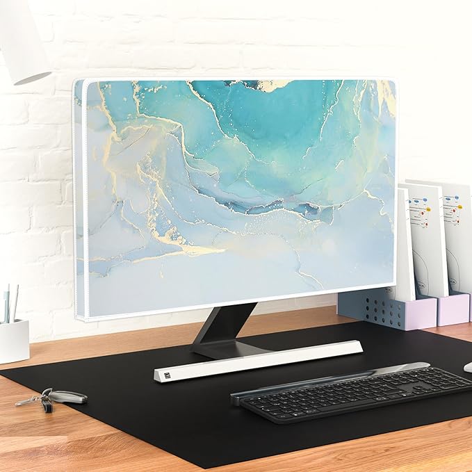 Baocicco Blue Green Marble TV Display Screen Cover 40, 41, 42，43 Inch Creative Anti-Static Dustproof Monitor Accessories Laptop LCD Cover Modern Screen Television Decoration for LED LCD OLED TVs