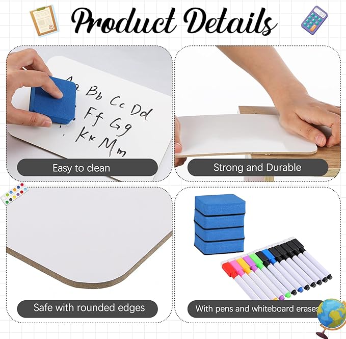 Affrolling 48 Sets Small Whiteboard Dry Erase Boards 5" x7'' Mini Double Sided Dry Erase Lap Boards with Markers Erasers Pen Holders Personal Whiteboards for Students Classroom Teacher