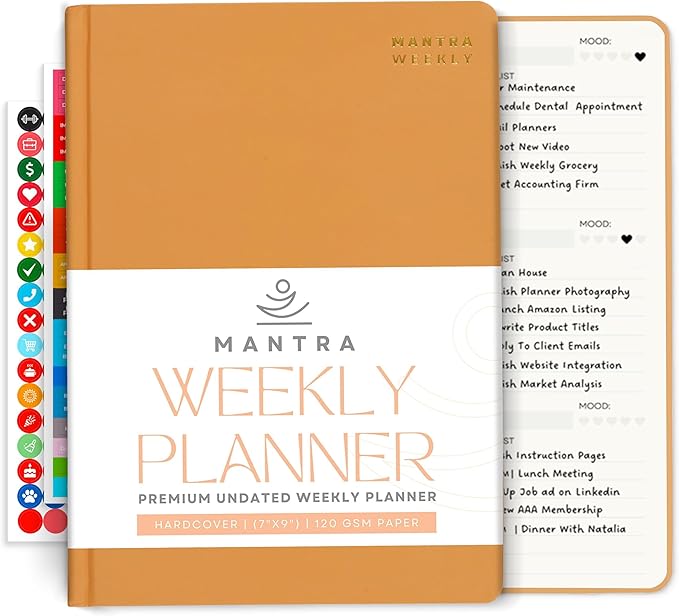 Mantra Planner 2026 Planner, Daily Journal & Gratitude Journal All-In-One with To Do List, Self Care Prompts & Habit Tracker - 7 x 10 - Orange