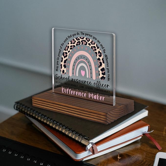 School Resource Officer Appreciation Gift Desk Sign, Rainbow Leopard Print Difference Maker Plaque, Thank You Police School Security Decor PA076