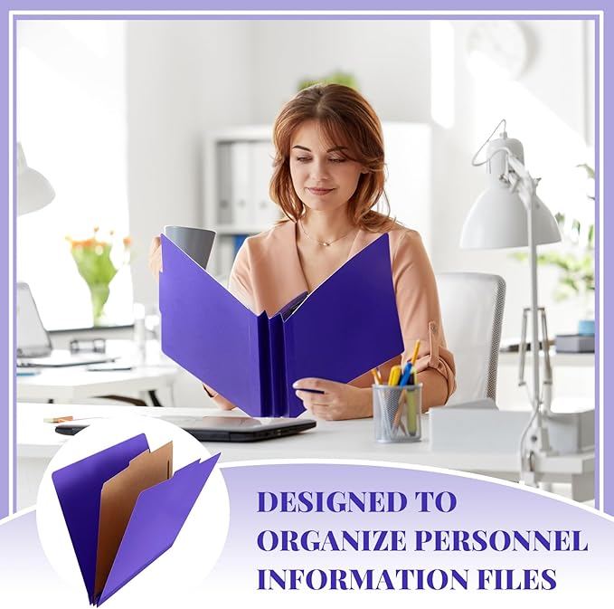 Skyygemm 60 Pcs Classification Folders Letter Size, 1 Divider Pressboard File Folder with Fasteners, Expanding File Organizer Bulk for School Teachers, Office Employee, Coworker, Staff (Purple)
