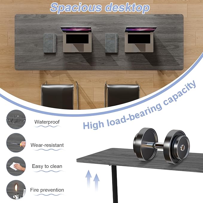 WYMHYZ Conference Table Flip Top Mobile Conference Room Tables,Folding Conference Table with Wheels,Large Meeting Training Seminar Table Saving Space for Office Classroom(6C,55.1'')