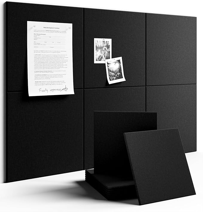 Fluxynara Large Felt Bulletin Board 36" x 24" Cork Board Alternative-6 Pack with 40 Safe Removable Adhesive Tabs, Cork Boards for Walls Cork Board for Home Office Classroom Pin Board - Black