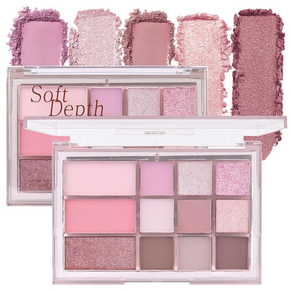 12 Colors Nude Brown Pink Matte Shimmer Eyeshadow Palette for Eye Makeup,High Pigmented Tan Purple Eye Shadow Primers Powder Palet de sombras de ojos