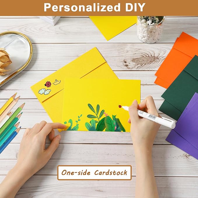 Silunkia 10 Assorted Colors Blank Cards and Envelopes 4.25 x 5.5 Heavyweight Single Panel Cardstock and A2 Envelopes Self Seal 20 Packs for Wedding Invitations, Greeting Cards, Thank You Cards, Party