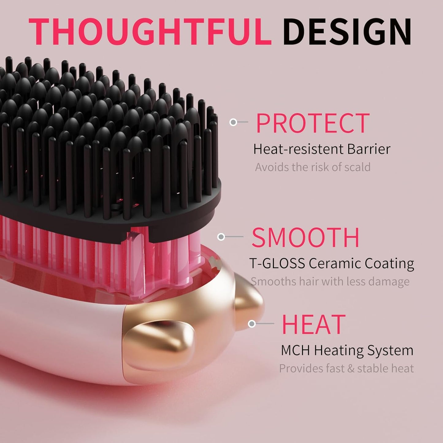 Cordless Hair Straightener,Portable Hair Straightening Brush for Travel, Mini Hot Straightening Comb for Women,Anti-Scald, LED Display & Fast Heating,6000mAh
