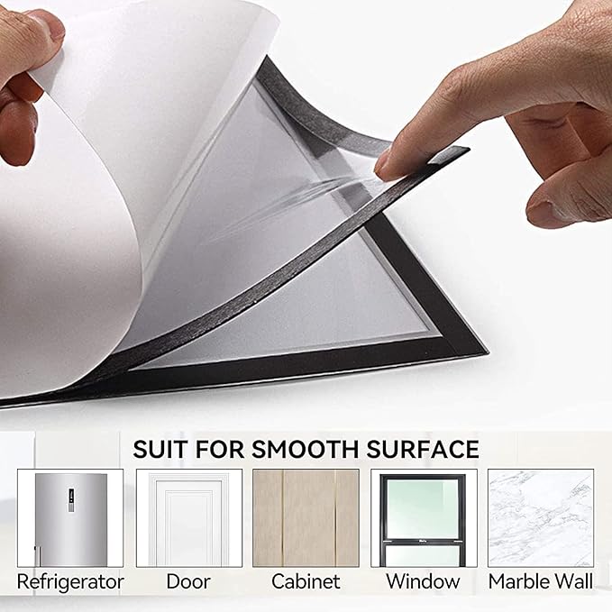 JIUYE 8.5 x 11 Self Adhesive Magnetic Sign Holder,Dual Sides Transparent Magnetic Window Display Frame for Office/Store/School as Shop Notice Frame/Schedule (8.5"x11" 6Pcs, Silver)