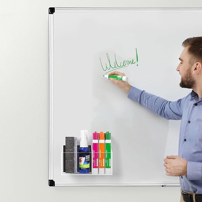 HBlife 2 Pack Magnetic Dry Erase Marker Holder for Whiteboard with 2 Compartments, Acrylic Wall Mount Magnet Pen Holder for Refrigerator, Locker Organizer Accessories for Classroom Office, Clear