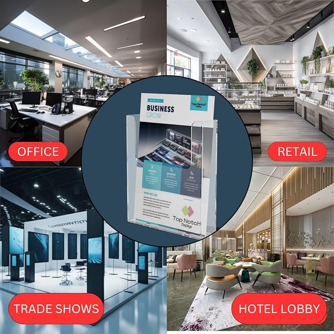 Top Notch Displays Acrylic Brochure Holder for Wall Mounting, Clear Display for 8.5" x 11" Flyers, Literature Holder for Magazines, Pamphlets, Menus, Includes Screws & Plastic Anchors – Pack of 2