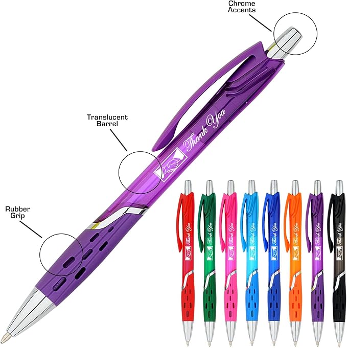 SyPen Personalized Ballpoint Pens With your Custom Logo or Text-300 Pack Bulk-for Businesses, Parties, and Events, Custom Printed, Vivid Colored Translucent Barrel, Click Pens, Black Ink, Blue Pens