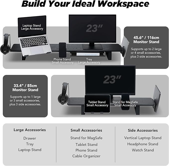 ULTRARM Moodular Add-ons Phone Stand for Magsafe (Charger Not Included) [Accessory Only - Requires Moodular Wooden Monitor Stand Slide Rails for Use] Black MSA-MS