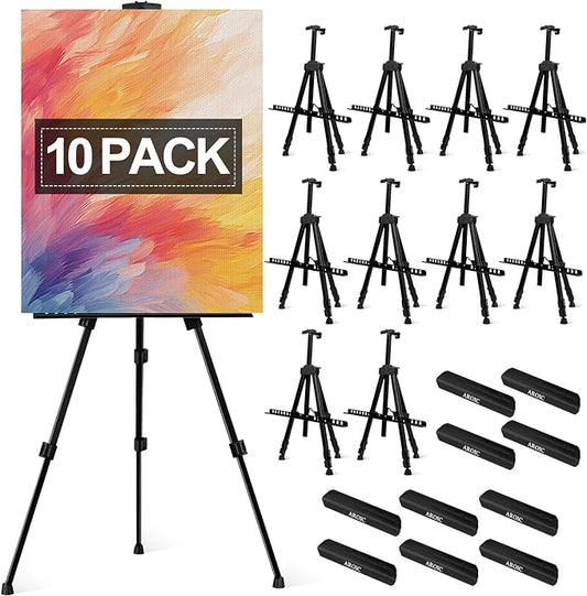 AROIC10 Pack Painting Display Easel Stand Portable Adjustable Metal Tripod Artist Canvases Height from20to66Inch Extra Sturdy forTable-Top/Floor Painting, Drawingand Displaying,Black with10StorageBag