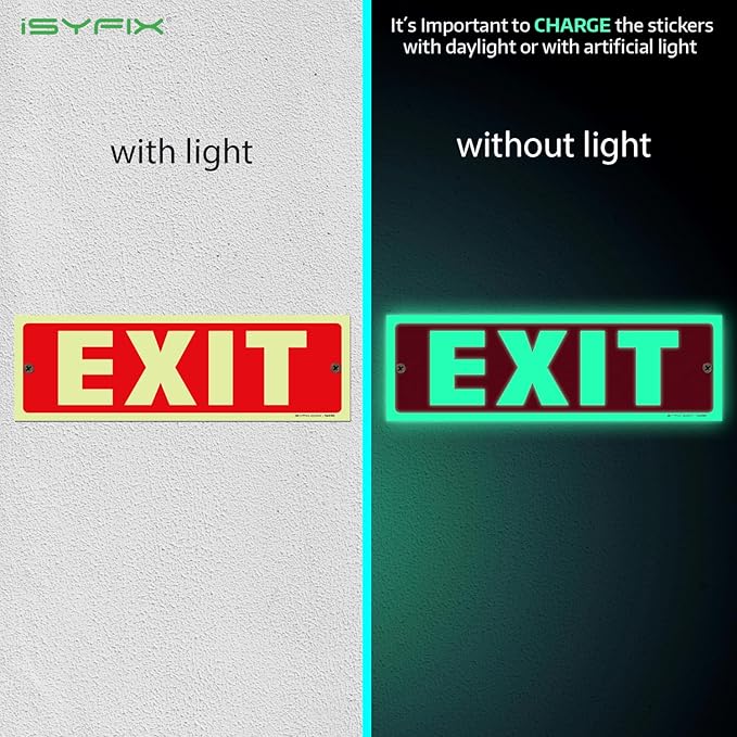 iSYFIX Exit Glow in the Dark Sign – 12 Pack 12x4 Inch – 40 mil Thick Polystyrene Plastic Sign, Laminated UV, Scratch & Fade Resistance, Waterproof, Indoor & Outdoor