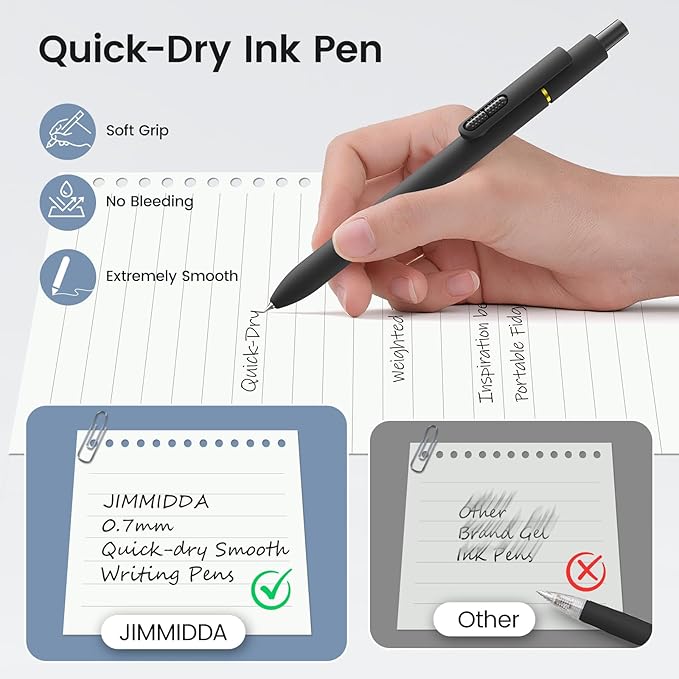JIMMIDDA 8Pcs Black Gel Pens - 0.7mm Medium Point Black Ink Pens | Smooth Writing - Quick Drying Retractable Pen for Men Women (Black - 8Pcs)