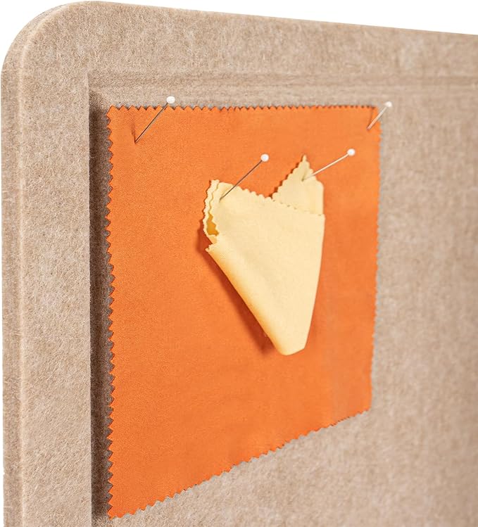 Bulletin Board, 35 x 17 1/2 inches Felt Board - Decorative Pin Board, Cork Board Alternative for Wall, Foldable Self-Adhesive Vision Board Prayer Board with 20 Pushpins Beige Brown