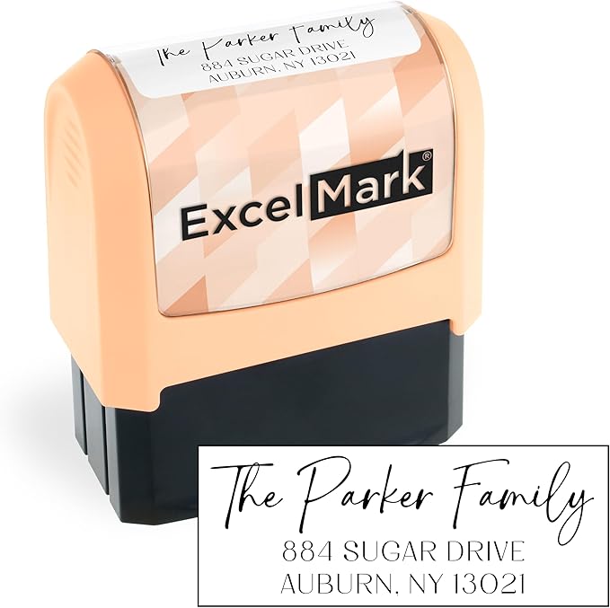 ExcelMark Address Stamp - Custom Return Address Stamp with Elegant Designs, Vibrant Colors & Patterns – Perfect for Mail, Invitations & Gifts (Peach Mount, Santa Catalina)