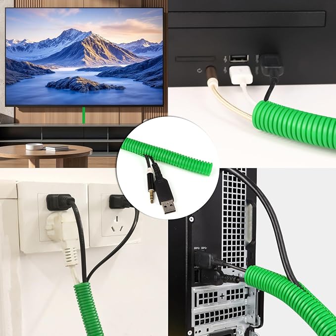 Split Wire Loom Tubing,10,25ft Cord Protectors from Pets No Chew, Flexible Wire Covers Cord Protectors, Protective Split Cable Sleeve for Automotive Home Industrial Wires(Green, 0.98inch-10ft)