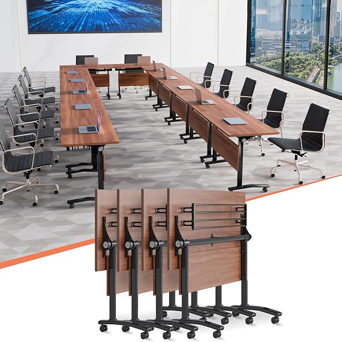 Conference Table,55.1''Folding Conference Room Table for 4-12 People,Mobile Flip Top MeetingTraining Table with Different Coulor and Styles for Offices, Classrooms,Meeting Room (4, 47.2''D)
