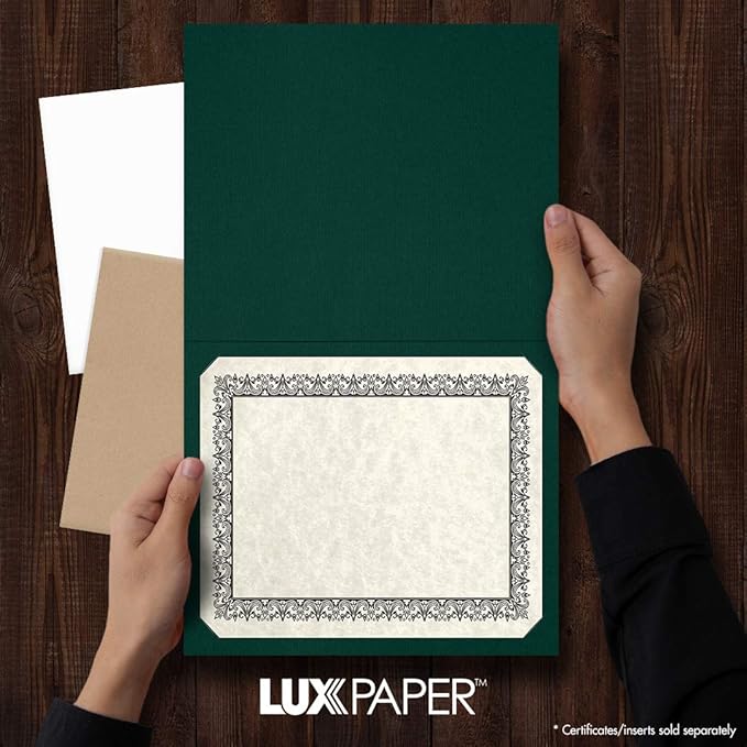 LUXPaper 9.5" x 12" Certificate Holders | Green Linen | 100lb. Cover | 250 Qty