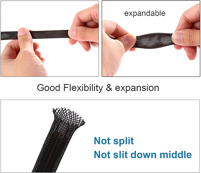25ft - 1/4 inch PET Expandable Braided Sleeving – Black – Alex Tech Braided Cable Sleeve