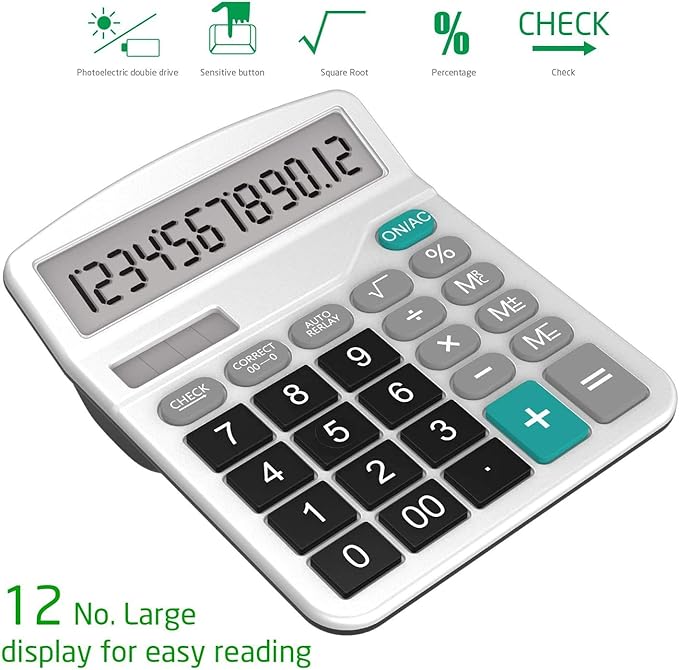 Calculator, Splaks 2 Pack Standard Functional Desktop Calculators Solar and AA Battery Dual Power Electronic Office Calculators with 12-Digit Large Display (1 Basic Black&1 Updated Silver)