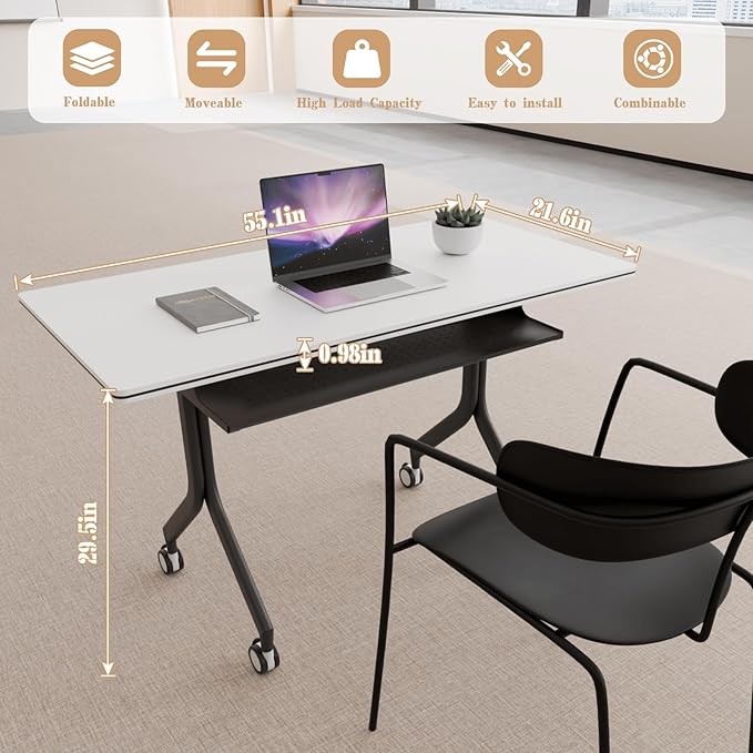 Goakwwuz Conference Room Table, Folding Conference Tables,Thicken Grey Tabletop,Flip Top Wooden Seminar Meeting Room Table for Conference Room Offices (4, Black Drawer, 55.1”)