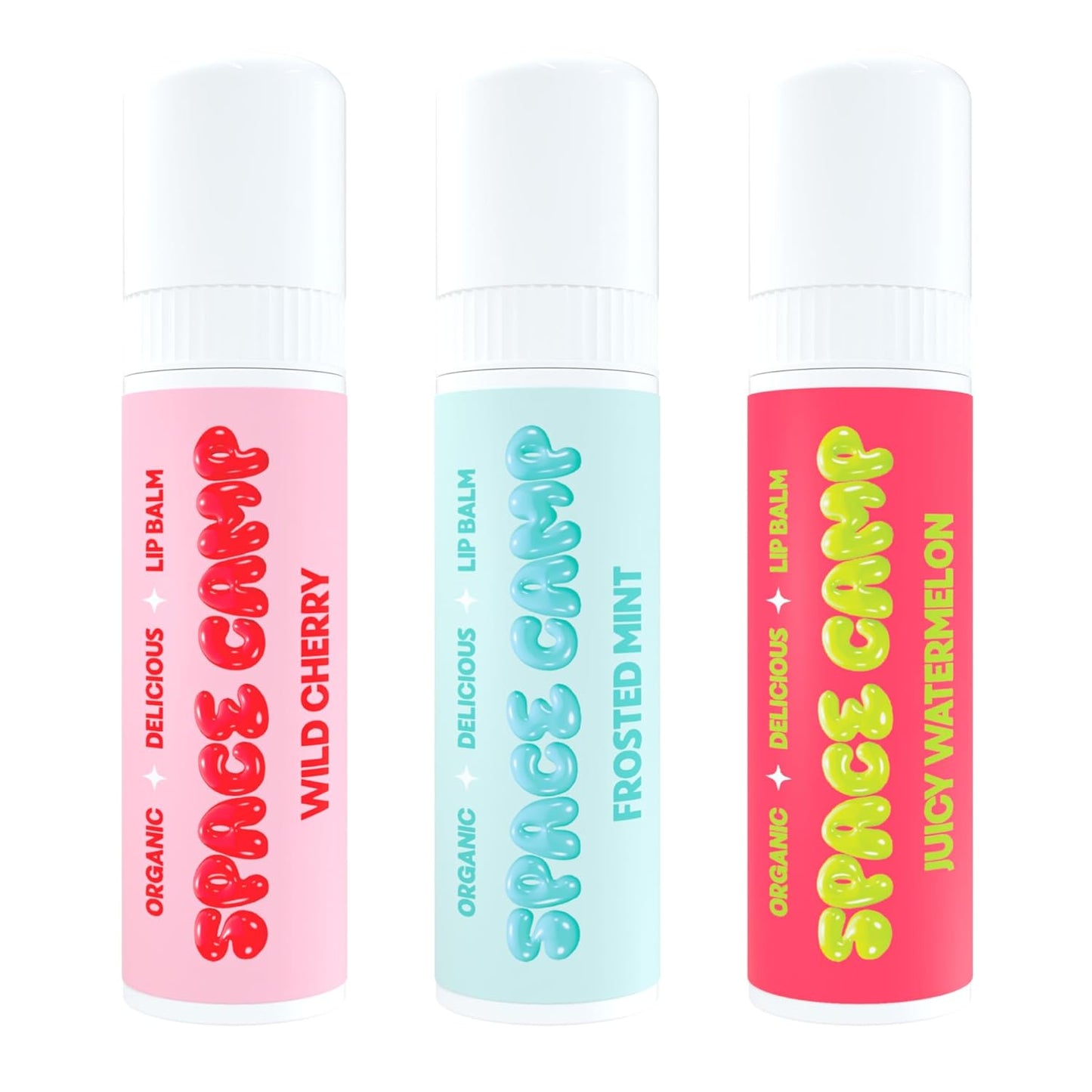 Space Camp Wellness Jumbo Lip Balm - Originals Pack Variety Flavored Balm (Wild Cherry, Juicy Watermelon, and Frosted Mint) - 3 Pack