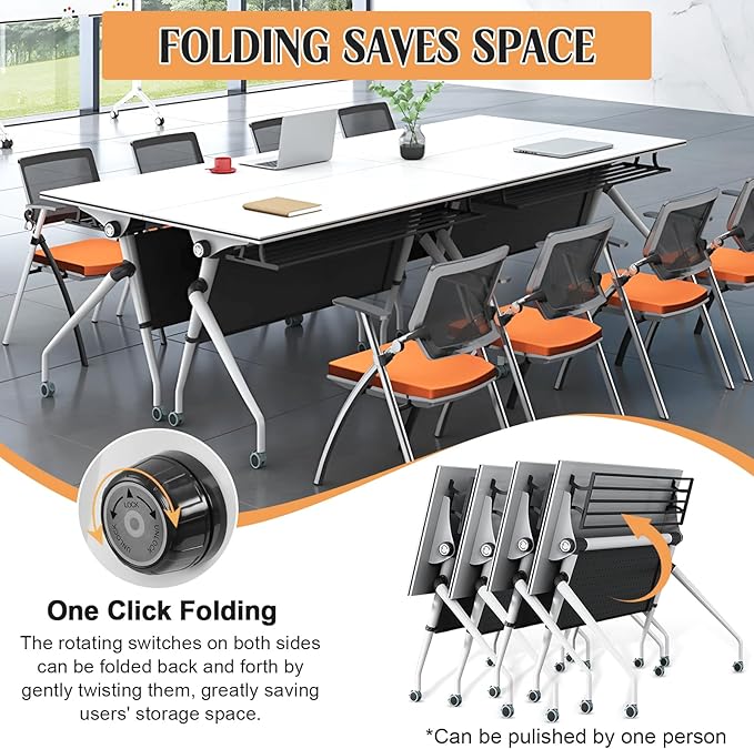 Conference Table,55.1''Folding Conference Room Table for 4-12 People,Mobile Flip Top MeetingTraining Table with Different Coulor and Styles for Offices, Classrooms,Meeting Room (6, 47.2''C)