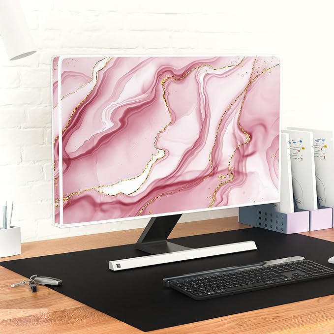 Baocicco Gold Pink Marble Waterproof TV Display Screen Cover 58, 59, 60 Inch TV Accessories Laptop TVs LCD Screen Decoration for Tablet Anti-Static Dustproof Protective for Home Office