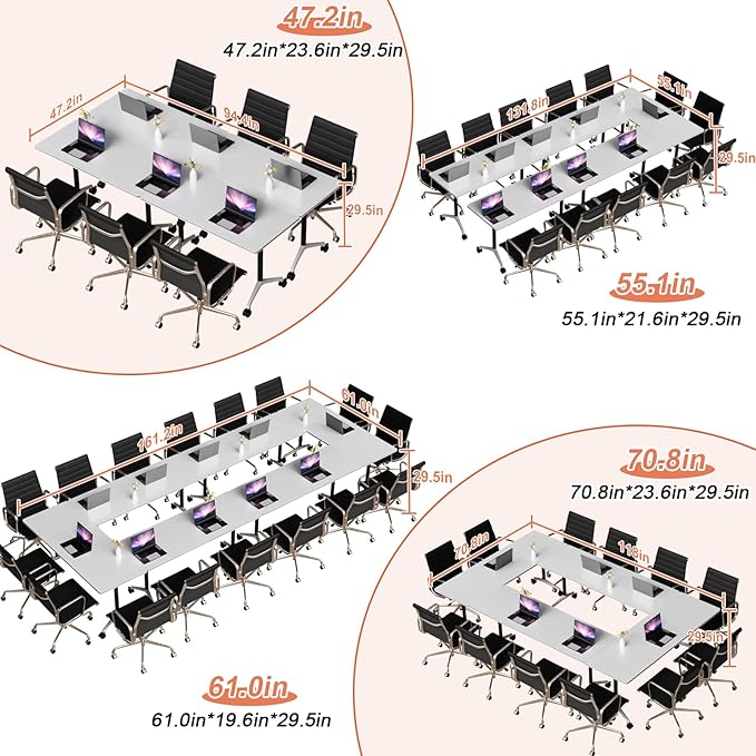 Conference Table Flip Top Mobile Conference Room Tables,Folding Conference Table with Wheels,Large Meeting Training Seminar Table Saving Space for Office Classroom(10A,55.1'')