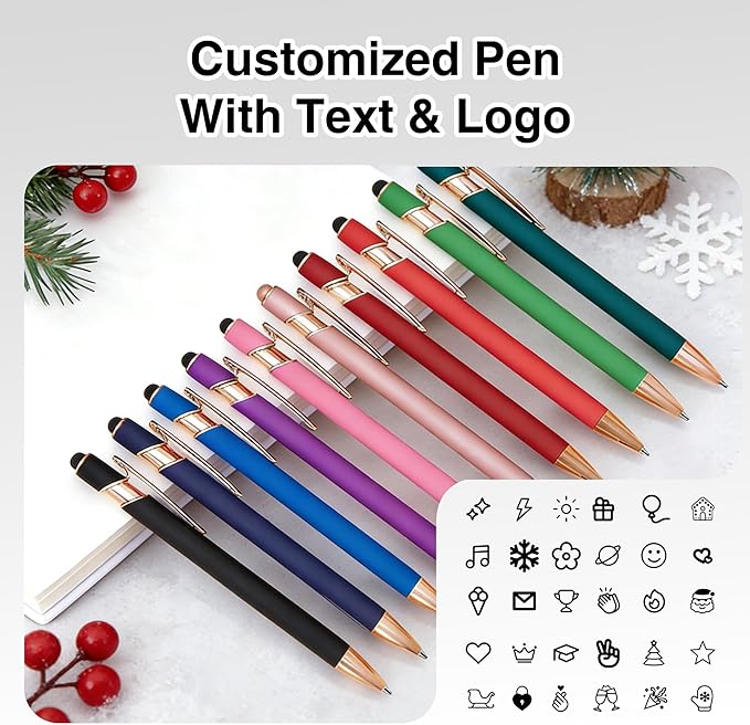 CRME Custom Engraved Ballpoint Pens Bulk Customized Metallic Printed Name Pens Personalized Pen with Text Logo Flowing Black Ink Smooth Writing for School,Journaling,Wedding,Office Rose Gold Pen