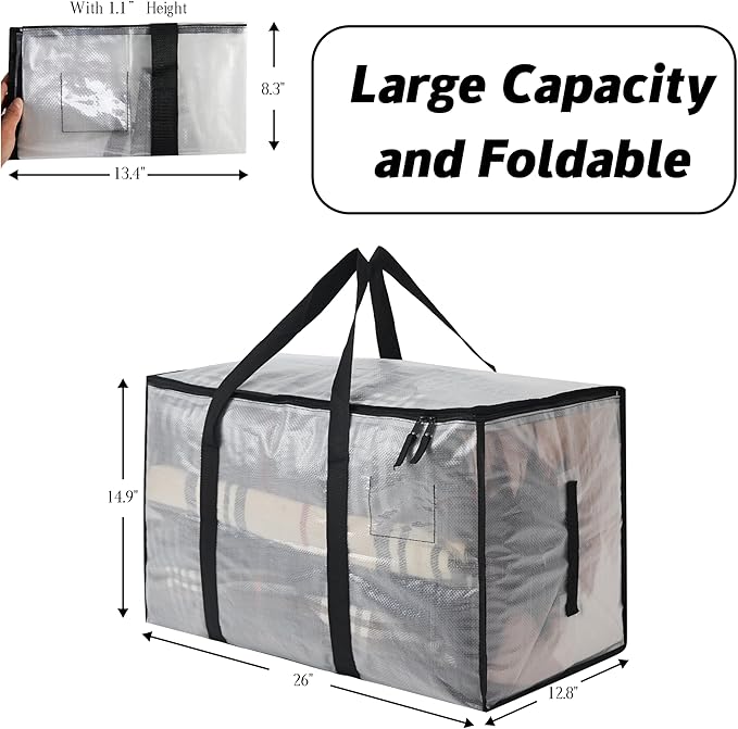 PWRSC Heavy Duty 93L (24.5 Gallon) Stackable Storage Bins with Fully Openable Lids,Moving Bags Heavy Duty, Clear Plastic Totes for Moving Storage, Home Organization, Christmas Decorations 8 pack