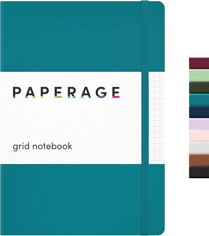 PAPERAGE Graph Paper Journal Notebook, (Turquoise), 160 Pages, Medium 5.6 in x 8 in - 100 GSM Thick Paper – Hardcover Grid Notebook for Work or School
