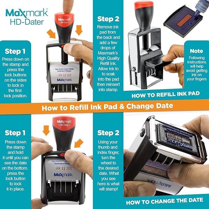 MaxMark Heavy Duty Self Inking Date Stamp with Phrase Paid - Black Ink