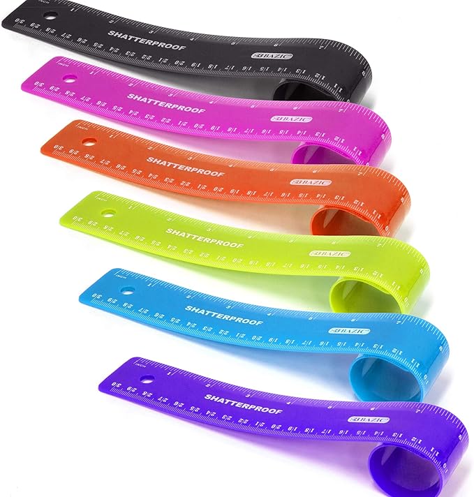 BAZIC Products Shatterproof Flexible Ruler 12" (30cm), Inches Centimeter Metric Measuring Drafting Rulers, for Students School Supplies, 24-Pack