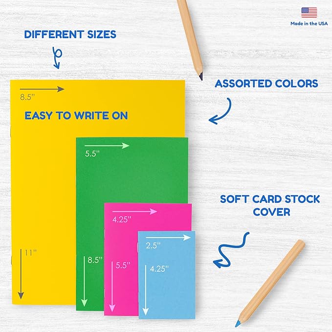 Hygloss Blank Books - Bulk 100 Pack – 5.5" x 8.5" A5 Assorted Colors – Paperback Blank Books for Kids to Write Stories, Doodle Art – Plain Drawing Sketchbook, Unlined Journal, Notebook Without Lines