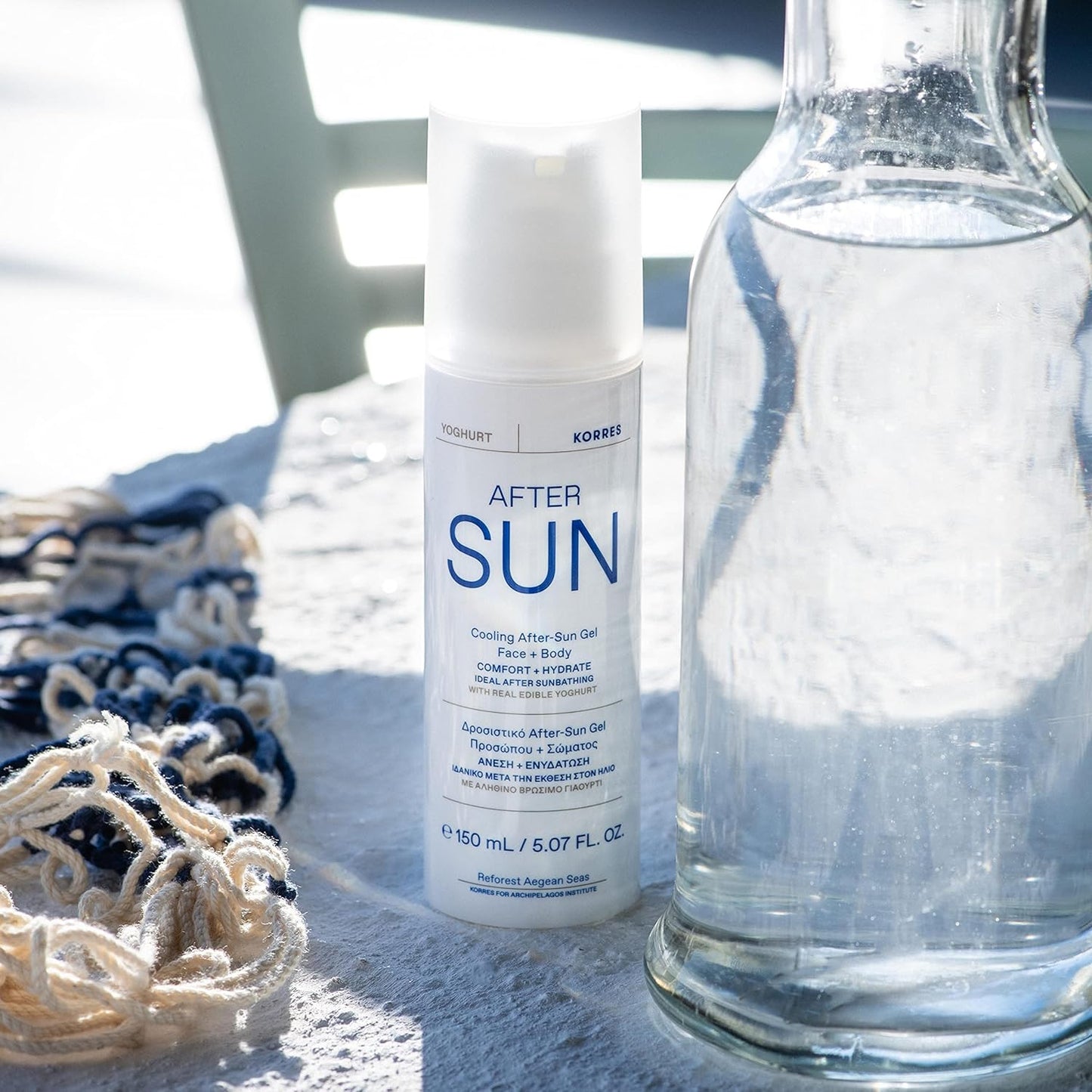 KORRES Greek Yoghurt Cooling After Sun Gel for Face and Body, Lightweight Hydrating Cream Gel Moisturizer with Natural Proteins & Vitamins for Sun Exposed or Dry Skin, Sunburn Relief, 5.07 Fl Oz