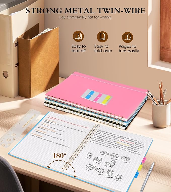 Graph Paper Notebook, Spiral Notebook Journal 8.5” x 11”, A4 Large Grid Notebooks for Women Men, 100 GSM Graph Paper, Plastic Hardcover Spiral Graphing Journals for Work School Engineerin, Blue
