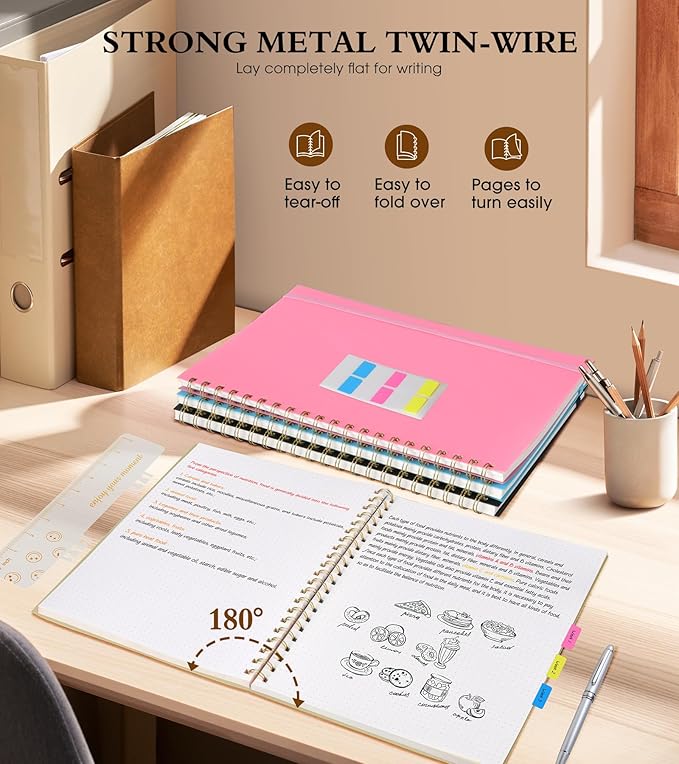 Dotted Notebook, Spiral Notebook Journal 8.5” x 11”, A4 Large Dot Grid Notebooks for Women Men, 100 GSM Dotted Paper, Plastic Hardcover Spiral Bullet Journals for Work School Sketching, Yellow