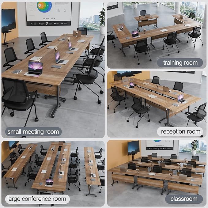 Folding Conference Table 4ft 5ft, Foldable Office Meeting Desk for 6 People, Multiple Sizes Colors Mobile Conference Room Table for Training Room School Business Furniture (6, White Walnut, 47in)