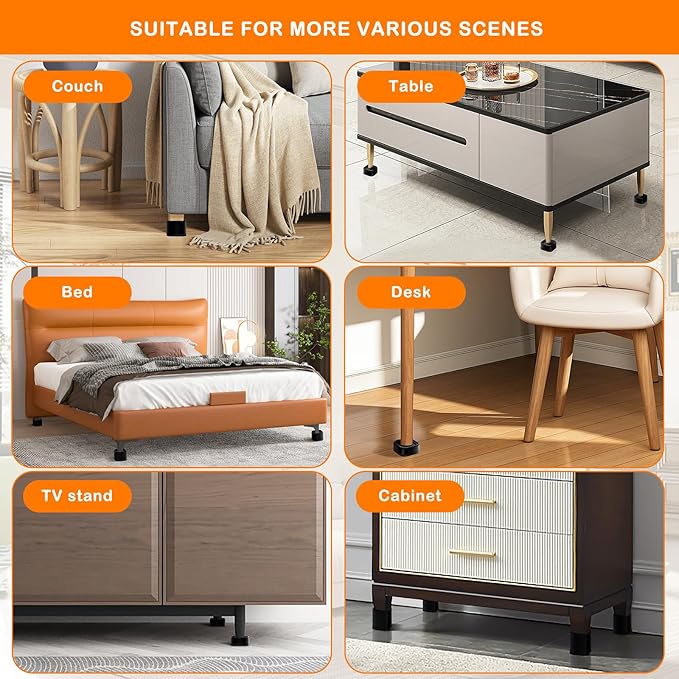 shouwuhho 32 Pack Furniture Risers Adjustable Bed Risers Heavy Duty Lifts Height 1", Square Stackable Bed Risers 1, 2 or 3 Inch for Desk Leg Table Couch Sofa Chair Bed Frame Legs Dorm, Black
