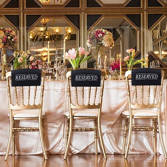 24 Pcs Reserved Seating Signs Reserved Chair Sign Printed Placeholder for Church Pew, Wedding, Party Events (Black, 24 Pcs)