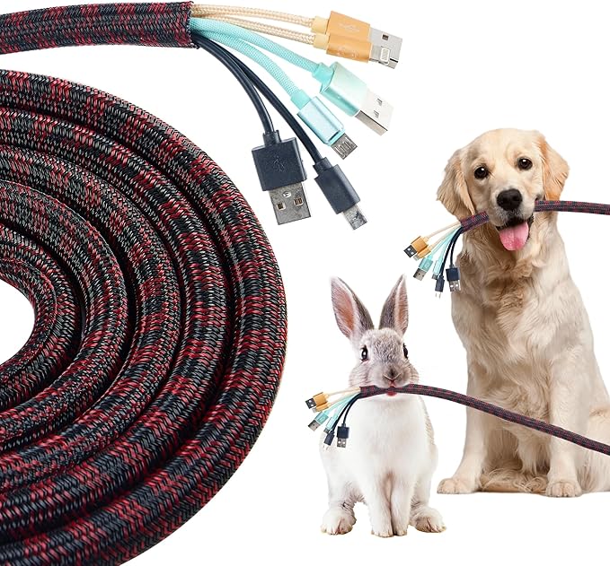 QCSIW Split Cable Sleeve, 1/2 Inch 100ft Black Red Braided Wire Loom for Home Cable Management, Pet Chew Protection and DIY Cord Organizer for Desk and Home Theater