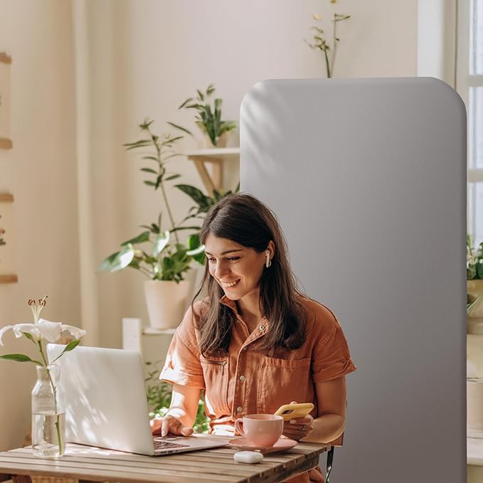 DECOLAB Standing Wall Room Dividers, Portable Partition for Room Separation, Studio, Office, Bedroom, Pinnable Magnetic Frame, 29"x65", Sterling