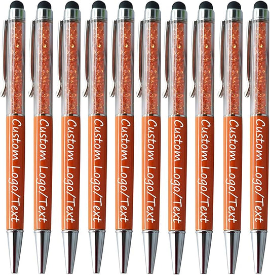 Yucold Customized Pens with Name/Logo - Touch Screen Stylus Ballpoint Pen, Perfect for Weddings, Business & Personalized Gifts (Orange,10)