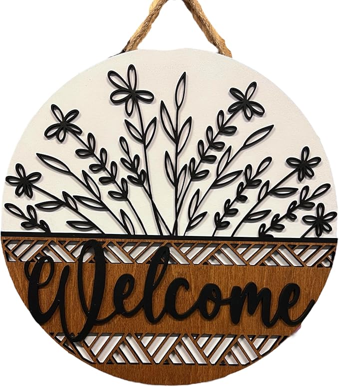 Wood front door sign Wood sign Home decor Welcome sign Sign for front door House warming gift Wedding gift (Wildflower 2.0-DS033(NB) P002, 18" Width)