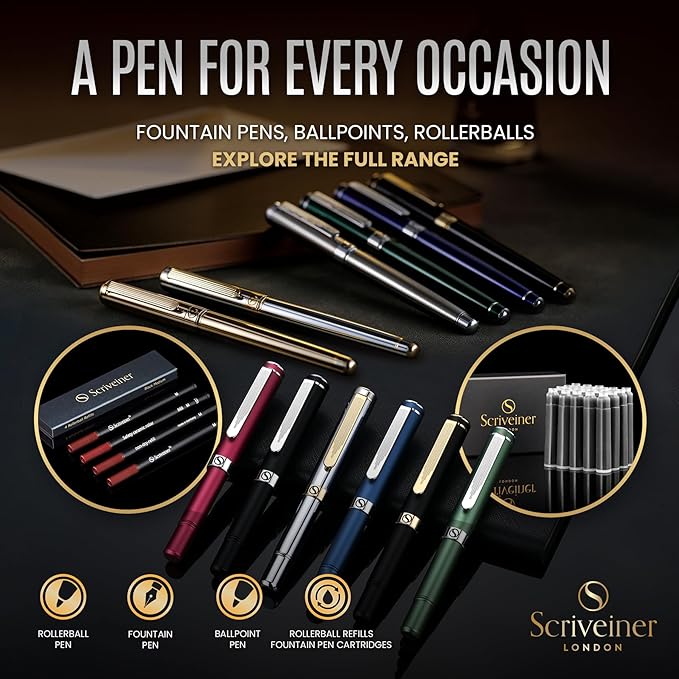 Scriveiner Personalized Luxury EDC Fountain Pen (Medium), Stunning Matt Red Pocket Pen, Chrome Finish, Schmidt German Nib, Best Engraved Fountain Pen Gift Set for Men & Women, Name Engraving